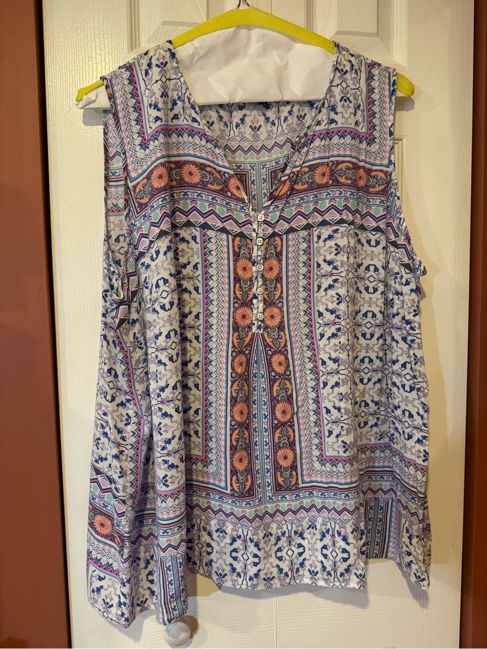 Talbots Sleeveless Tunic Top - Blue, White & Coral